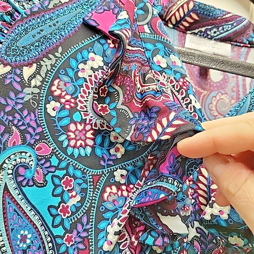 Fashion Bug Top Womens Plus 14/16W Multi Paisley Floral Short Sleeve Ruffle Trim - Picture 3 of 5